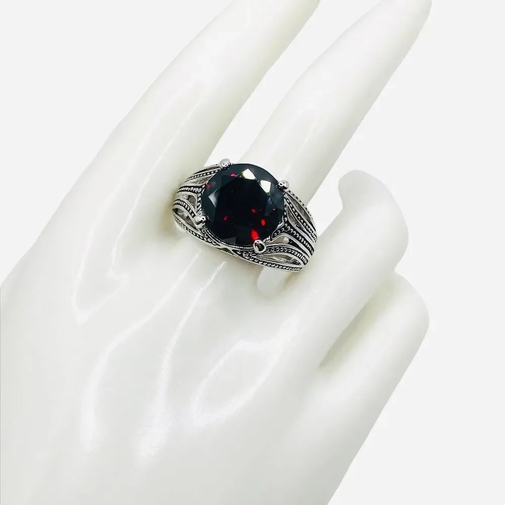 Premier Designs Silver Textured Red Crimson Chunky Statement Ring Size 9.5